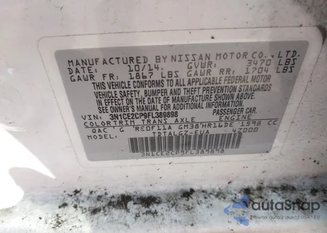 2015 Nissan Versa Note Sr from USA, damaged, VIN 3N1CE2CP9FL389898